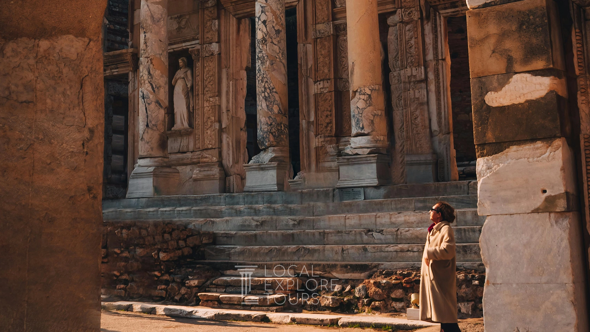 Ionic columns of the Temple of Athena in Priene with Aegean view